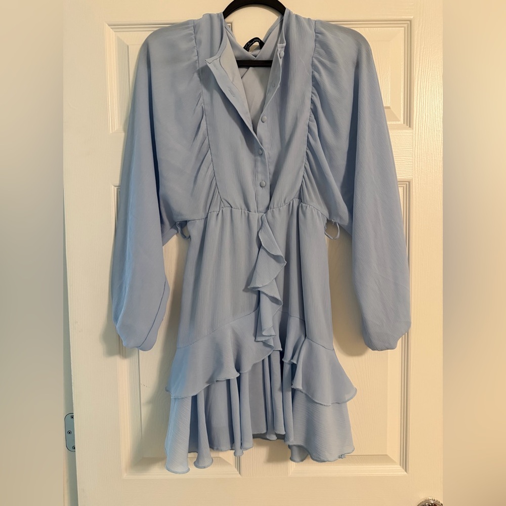 Simplee Light Blue Ruffled Dress